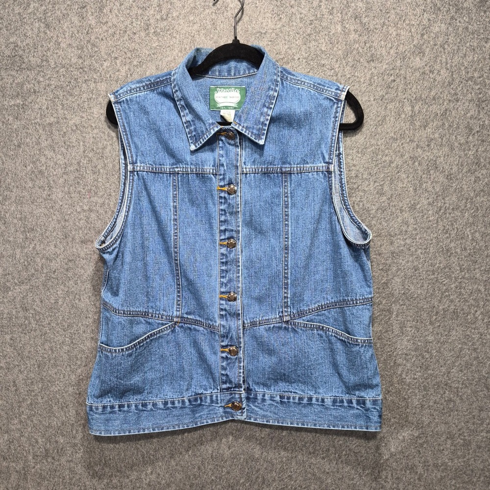 Vtg 90s St John's Bay Utility Chore Denim Vest L Western Cottage 100% cotton